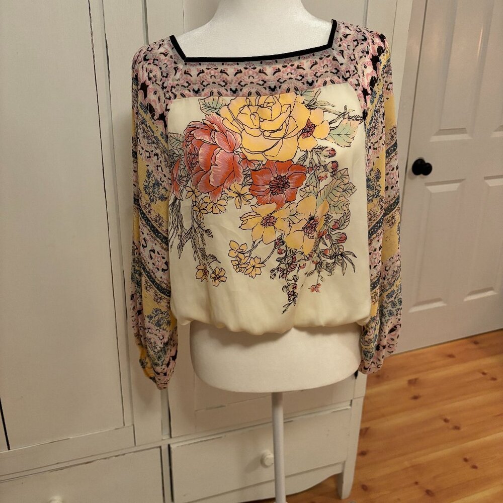 Free People Blue Nile Ivory Batwing Silky Shirt/Top Boho Sz M